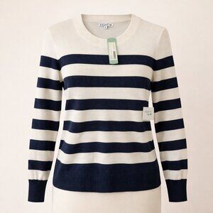 NWT Navy White Striped Sweater Coastal Grandmacore Nautical Crewneck Small
